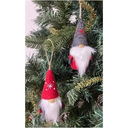 Wool Ornament | Gnome | Red/Grey