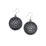 Silver Patina Earrings | Black Floral Circle