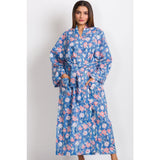 Long Kimono Robe | Blue Poppies