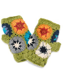 Wool Flower Fingerless Gloves | 5 Colors