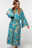 Long Kimono Robe | Turquoise & Gold