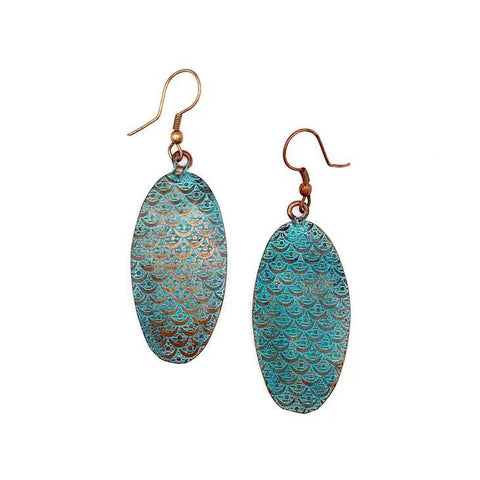 Copper Patina Earrings | Turquoise Scallop Ovals