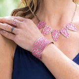 Silver Patina Bracelet | Pink Linear Shapes
