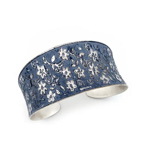 Silver Patina Bracelet | Blue Small Floral