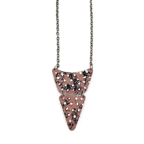 Silver Patina Necklace | Dusty Rose Pieced Triangle